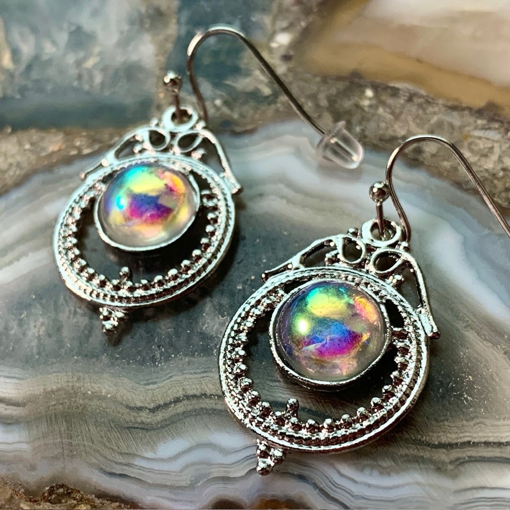 2357 Opalescent Silver Drop Earrings